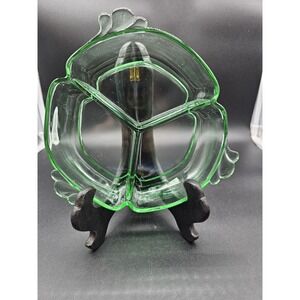 Vintage Heisey Empress Moongleam 3-part Relish Dish Uranium Glass ~ Glowy